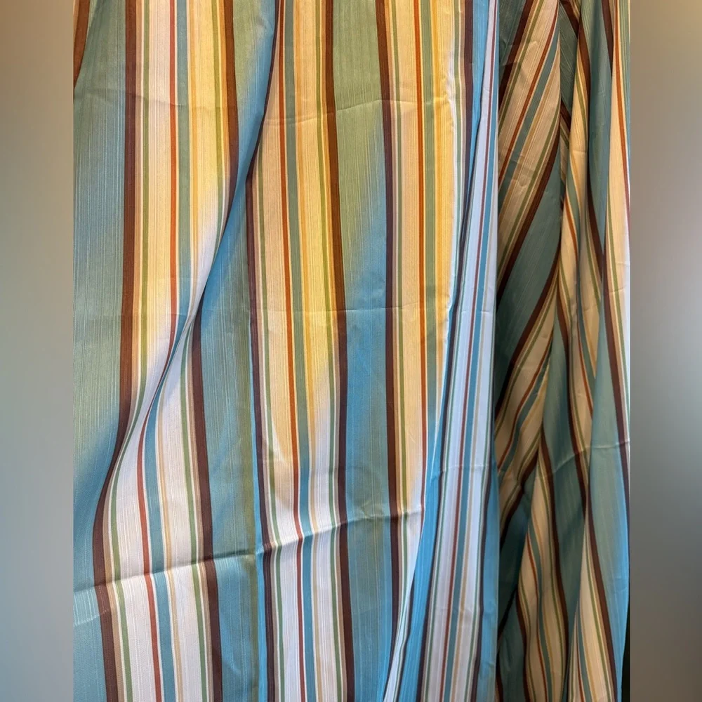 Striped fabric shower curtain with rings